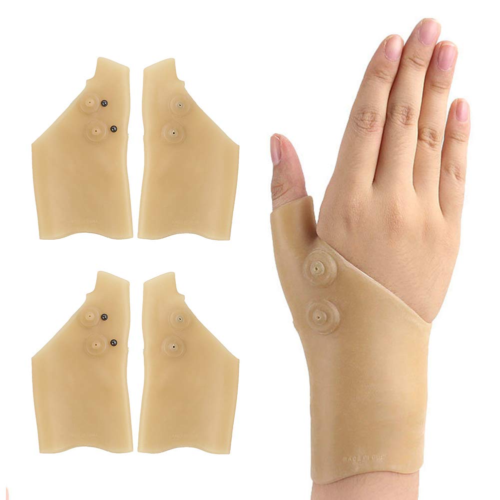 Angzhili 4 Pieces Silicone Gel Thumb Wrist Support Therapy Gloves Magnetic Therapy Wrist Hand Thumb Support Gloves Gel Arthritis Pressure Corrector Massage Pain Relief Gloves (Skin)