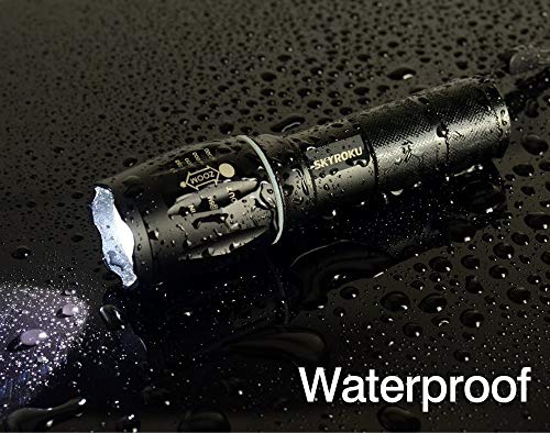 LED Tactical Flashlight, SKYROKU Portable Outdoor Water Resistant Torch Light Zoomable Flashlight with 5 Light Modes (2 Pack)