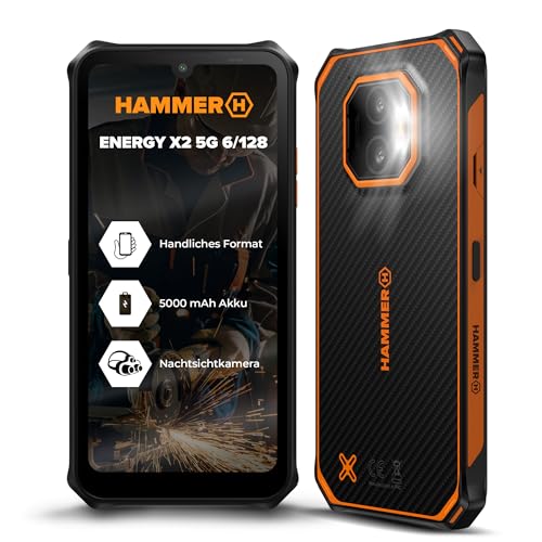 Hammer Energy X2 4G Rugged Smartphone IP69, 6.1", 6+6GB RAM, 128GB, 5000mAh, Dual SIM, eSIM, Outdoor Handy, Schwarz-Orange