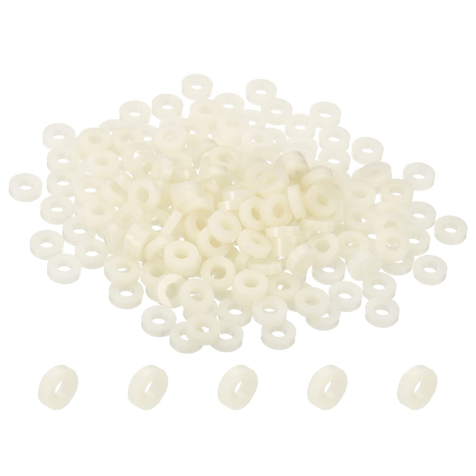 PATIKIL 3.2mm ID x 7mm OD x 2mm L Round Spacers Washers, 200 Pack ABS Plastic Standoff Gaskets for M3 Hardware Screws Bolts for 3D Printer Electrical Outlet, Beige