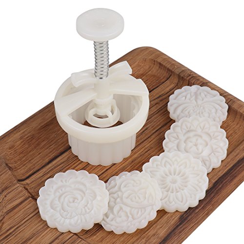100g 5 Stamps Cookie Stamps Moon Cake Mold, Thickness Adjustable Christmas Cookie Press DIY Decoration Hand Press Cutter Cake Mold
