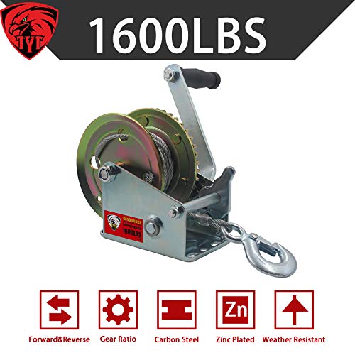 TYT 1600lb Boat Trailer Winch, Heavy Duty Hand Winch with 8M(ft) Steel Wire Cable and Pawl, Handle Crank Manual Winch for ATV SUV Boat Trailer Use Pulling Winch - Image 8