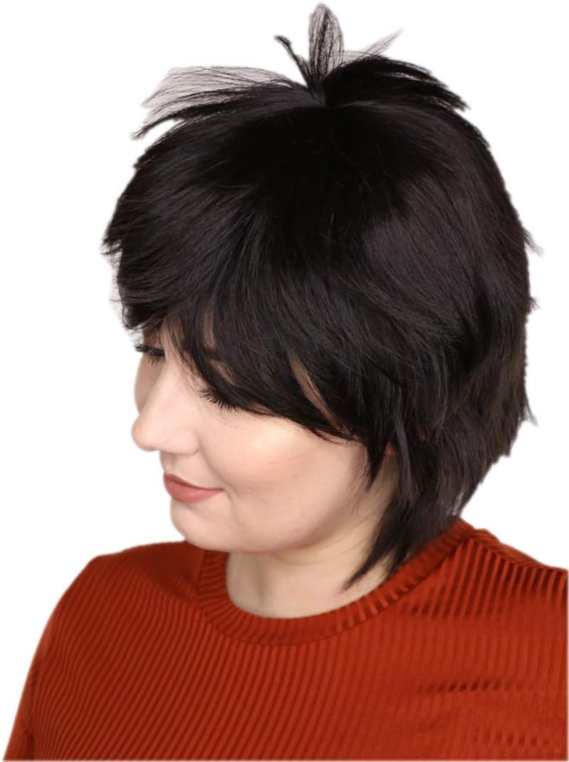 Prettyland black Wig Short Pixie Fringed Wild Cut Frisur Straight Wig Party Daily C164, natural black C164