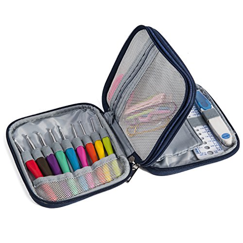 Crochet Hook Case, Organizer Zipper Bag with Web Pockets for Various Crochet Needles and Knitting Accessories