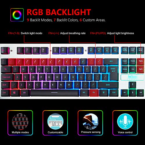 RedThunder K900 Gaming Keyboard - RGB Backlight, Phone Holder, Hand Rest, Brushed Metal Cover, 25 Keys Anti-Ghosting - Durable, Ergonomic, Quiet, Waterproof - Computer Laptop PC Mac Gamer