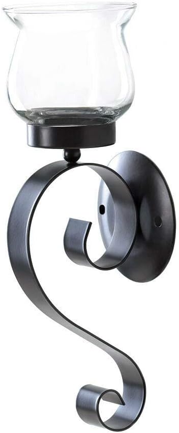 Scrolling Candle Sconce Set of 2 Wall Decor Metal with Fluted Glass Holder