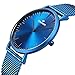 Tonnier Deep Blue Stainless Steel Band Slim Mens Watch Quartz Ocean Depths Blue Watch Face for Men