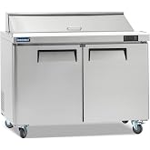 ICECASA 48" W Commercial Prep Table Refrigerator for Sandwich&amp;Salad 2 Door | 12 pans Stainless Steel ETL Listed Counter Fan Cooling Cooler Lock Cutting Board for Restaurant, Bar, Deli