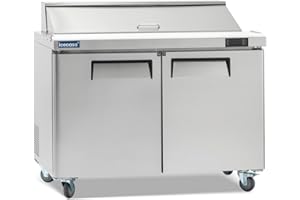 ICECASA 48" W Commercial Refrigerator Sandwich&Salad Prep Table 2 Door Stainless Steel Counter Fan Cooling Refrigerator with 12 pans-48 Inches for Restaurant, Bar, Shop, etc