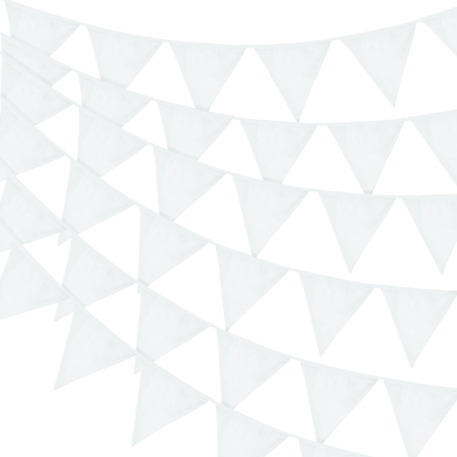 G2PLUS 36PCS Large White Fabric Bunting, Two Layer 10M Lovely Triangle Banner Garlands, 17X19CM Double Side White Large Cotton Pennants for Wedding Birthday Parties Ceremonies Bedrooms
