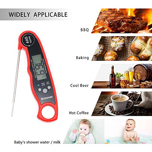 Brinonac || Waterproof Digital Oven Meat Food Thermometer with Backlight and Calibration for Smoker,Kitchen, Cooking and BBQ Grill Outdoor-Red, Red-02 - Thumbnail 4
