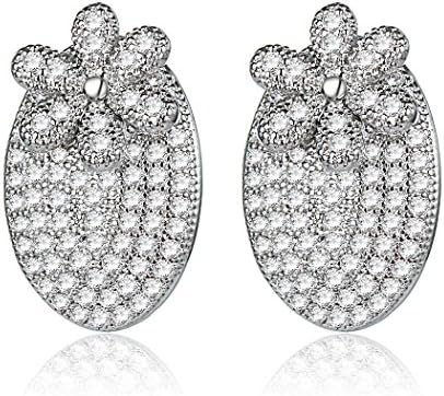 18k Platinum Plated Cubic Zirconia Multi-row Oval Strawberry Flower Stud Earring