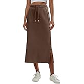 Lepunuo Casual Maxi Skirts for Womens High Waist Trendy Drawstring Side Slit Skirts with Pockets