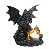 PTC 6 Inch Perching Dragon Hand Painted Resin Candle Holder, Black