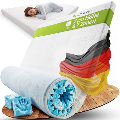 Juskys Topper 180 x 200 cm Weiß aus Memoryschaum mit 7 Zonen