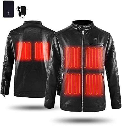 CLMIX CLIMIX Mens Heated Jacket PU Leather Jacket Kits With Battery (M-Xmas)