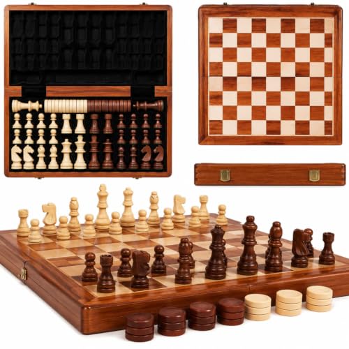 Jogo de Xadrez e Damas 29cm Magnético em Madeira Dobrável [VALUANCE] | Luxo, Profissional