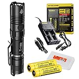 Nitecore Ultimate Bundle P12GT 1000 Lumens Compact Tactical LED Flashlight, Two 3400maH Rechargeable Batteries, Smart Charger and Lumentac Battery Organizer