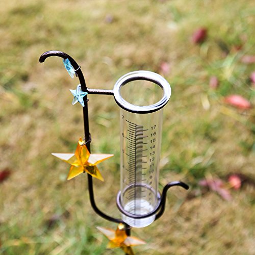 CEDAR HOME Rain Gauge Garden Stake Outdoor Wireless Glass Brass Metal Cute Professional Raingauge for Lawn Yard Patio Star Decpr 8oz. by, 6.5" W x 2.5" D x 36" H - Thumbnail 7