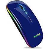 Wireless Bluetooth Mouse for Laptop, Rechargeable Mouse 2.4G USB Optical Wireless Mouse, LED Slim Dual Mode(Bluetooth 5.0 and 2.4G) Wireless for Laptop, PC, Mac OS, Android, Windows(Dark Blue)