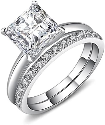 Castillna Sterling Silver Princess Cut Cubic Zirconia CZ Solitaire Engagement Ring Set for Women