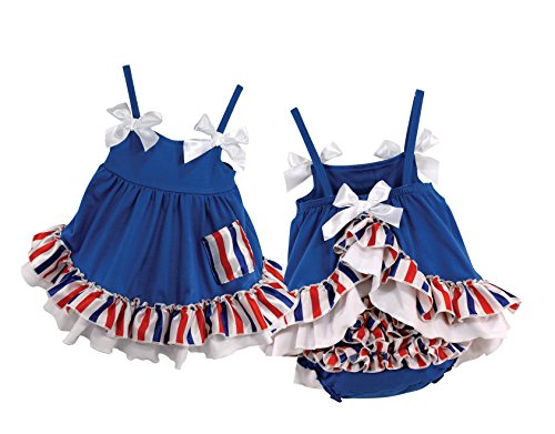 Stephan Baby Stars and Stripes Collection Ruffled Swing Top and Diaper Cover, 6-12 Months