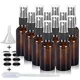 Olilia 1 oz Amber Glass Spray Bottles with Black Fine Mist Sprayer Pack of 12, Mini Funnel and Transfer Pipettes included