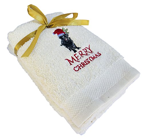 Merry Christmas Labrador Dog Set of Two Christmas Themed Hand Towels