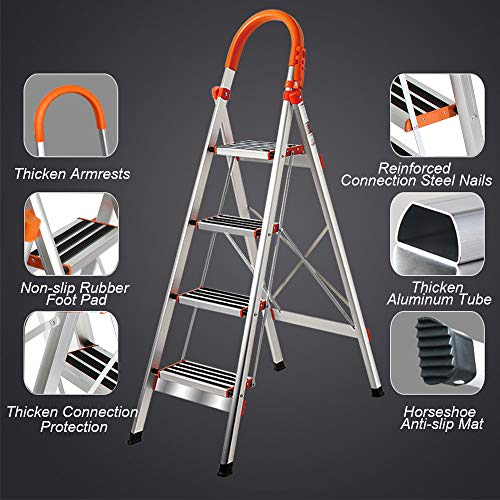 SogesHome Ladder Aluminum Ladder Step Ladder Folding Ladder Lightweight Multi Purpose Portable Home Ladder 4 Step,JF-004-SH
