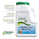 KEEP IT GREEN Pet Safe Ice Melt - 12 Pound Jug - Nontoxic Child Friendly Snow Melter Rock Salt Pellets with Green Tint - Time Release Fertilizer for Grass and Garden - Calcium Chloride Free