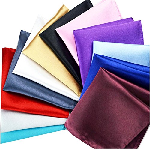 Colorful Solid Colored Mens Poly Silky Pocket Square Suits Hankies Pack