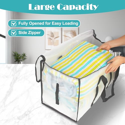4 Pieces Large Storage Bag, 90L Clothing Storage Bag, Waterproof, Heavy Duty and Extra Large, Garment Bag with Handle for Storing and Organizing Clothes