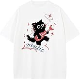 Cat Shirt for Women Graphic Tees Y2k Grunge Emo Clothes Harajuku Tee Tops Oversized Cotton Summer Streetwear
