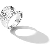NVWAROCK Wide Statement Hammered Band Rings for Women and Men，High 14K Gold Plated Polish Large Thumb Index Full Finger Rinds Size 5-10（Gold and Silver）