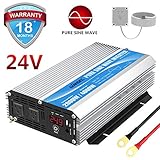 Giandel 2000W Pure Sine Wave Power Inverter DC 24V to AC120V with Dual AC Outlets with Remote Control 2.4A USB and LED Display