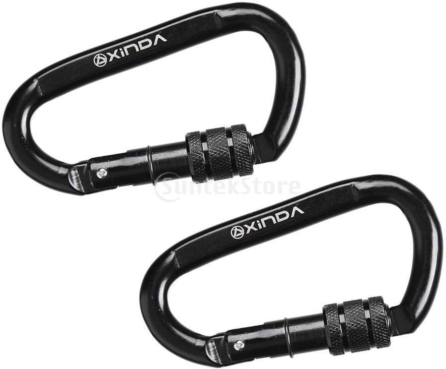 2pcs/Set Black 30KN D Ring Carbon Steel Screw Gate Locking Carabiner Outdoor Rock Climbing Rappelling Rescue Caving