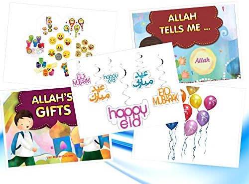 Allah's Gift &amp; Allah Tells Me Eid Goody Gift Book Pack 1: Two Books, Eid Mubarak Balloons, Eid Mubarak Happy Eid Arabic Eng Swirls &amp; Emoji Goody Gift Pack