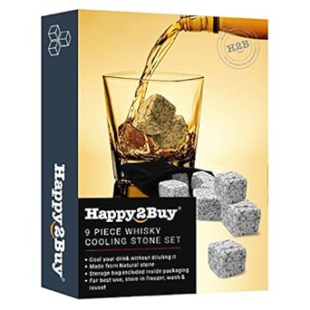 Happy2Buy 9 PCS Whisky Chilling Rocks Ice Stones, Drinks Cooler Cubes, Whiskey Scotch on The Rocks with a Velvet Pouch