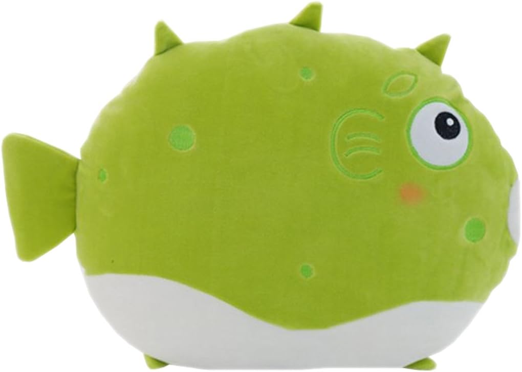 TRENDY XU Cute Puffer Fish Pillow Creative Plush Toy Doll Cushion Birthday Gift for Girls (Green)