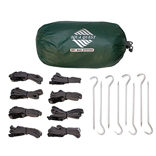 Aqua Quest Guide Tarp Kit - 100% Waterproof Ultralight Ripstop SIL-Nylon Backpacking Rain Fly - 13x10 Green Kit