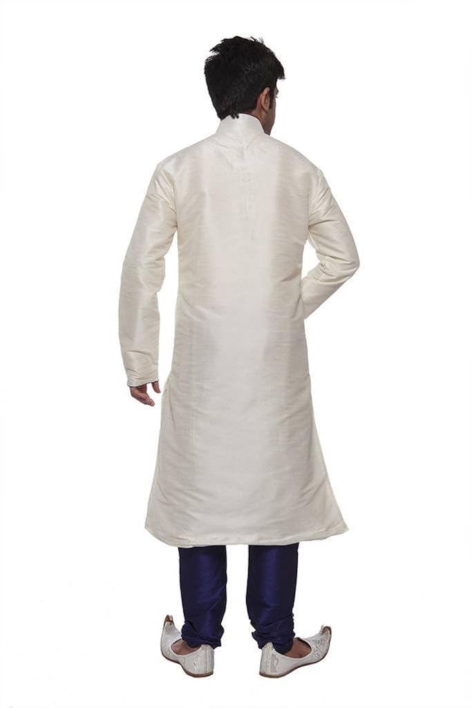 larwa men's silk kurta pyjama set (kurtanavyblue/redpyjamipipingprnt)