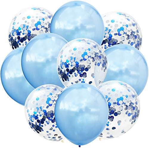 Zentto 10pcs/Set Confetti Balloon Bouquet Latex Balloons for Baby Shower Birthday Wedding Engagement Graduation Party Decoration Party Shower Props -Blue,Silver Confetti+Light Blue Latex Baloons