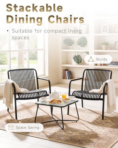 HariNorgen 3 Piece Patio Bistro Set Indoor Conversation Set Outdoor Garden Balcony 2 Large Black Plastic Armchairs & Square Glass Top Coffee Side Table,Black