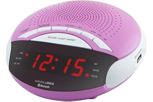 HANNLOMAX HX-139CR Alarm Clock Radio, PLL FM Radio with Preset Stations, Dual Alarm, 0.6” Red LED Display, USB Port for 1A Ch