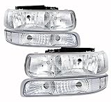 4 Piece Replacement Front Driving Park Head Light with Turn Signal Bumper Lamps For Chevy Silverado (Chrome Clear)
