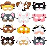 CiyvoLyeen Farm Animal Party Masks Barnyard Animal Felt Masks for Petting Zoo Farmhouse Theme Birthday Party Favors Kids Costumes Dress-Up Party Supplies(12 Pieces)