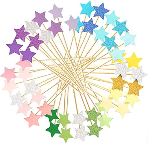 Monyus 100 Pcs Little Star Cupcake Toppers, Decorations for Baking Dessert, Birthday Party, Baby Shower, Bridal Shower, Wedding, Cocktail Forks Party