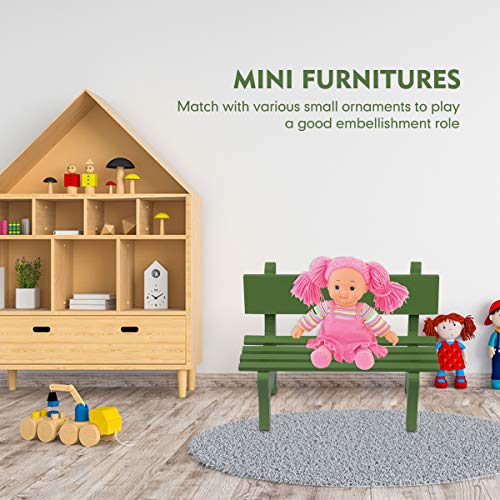 VOSAREA Miniatur Bank Holz Puppenhaus Zubehör Miniatur Wichtel Holzbank Miniatur Gartenbank Deko Puppenbank Mini Holz Bank für Wichtel Puppenhaus Garten, Grün – Bild 6