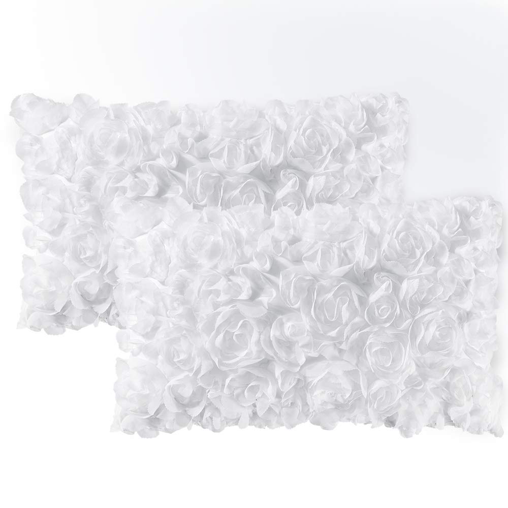 Photo 1 of MIULEE Pack of 2 3D Decorative Spring Romantic Stereo Chiffon Rose Flower Pillow Covers Solid Rectangle Pillowcases for Valentines Day Decoration Sofa Bedroom Car 12x20 Inch 30x50cm White Wedding