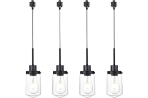 MILUCES H-Type Track Lighting Pendants, 4 Lights Track Hanging Light Fixture, Black Ceiling Track Light Fixtures Hanging with Clear Glass Shades for Kitchen Island Dining Room Bedroom